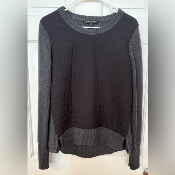 Athleta Empire Falls Sweater Quilted Gray Black Merino Fine Wool Blend Size M - Picture 1 of 4